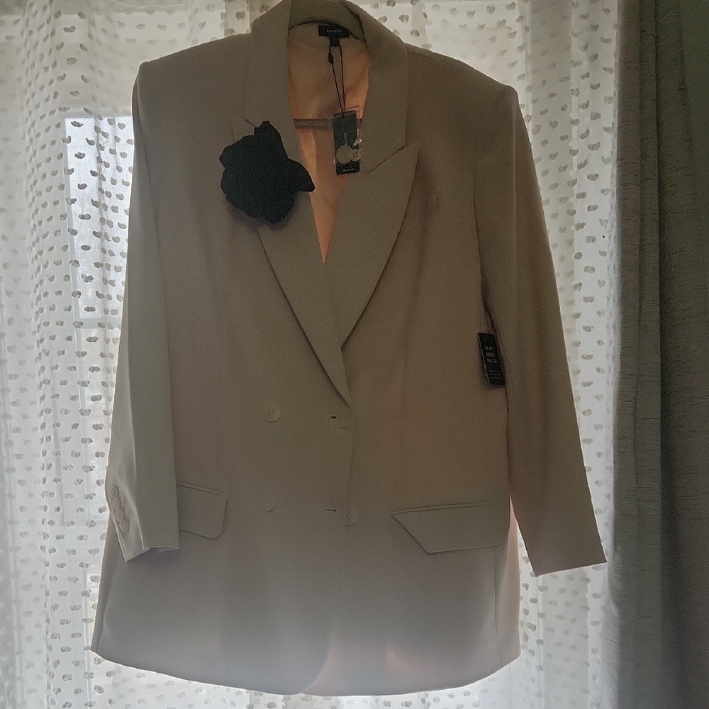 Express Beige Double-Breasted Blazer